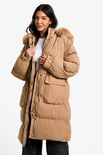 Premium Faux Fur Trim Parka camel