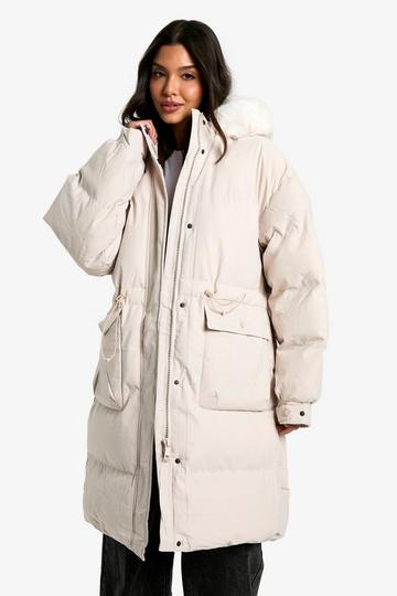 Premium Faux Fur Trim Parka cream