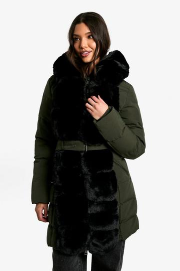 Premium Faux Fur Trim Parka khaki