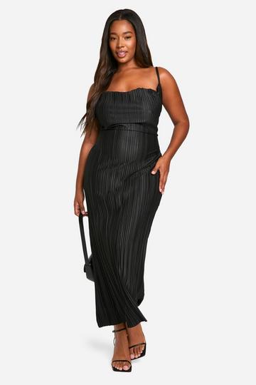 Plus Plisse Cowl Neck Midi Dress black