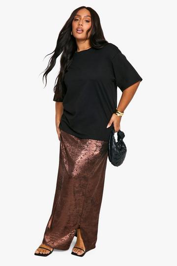 Plus satin maxi skirt chocolate