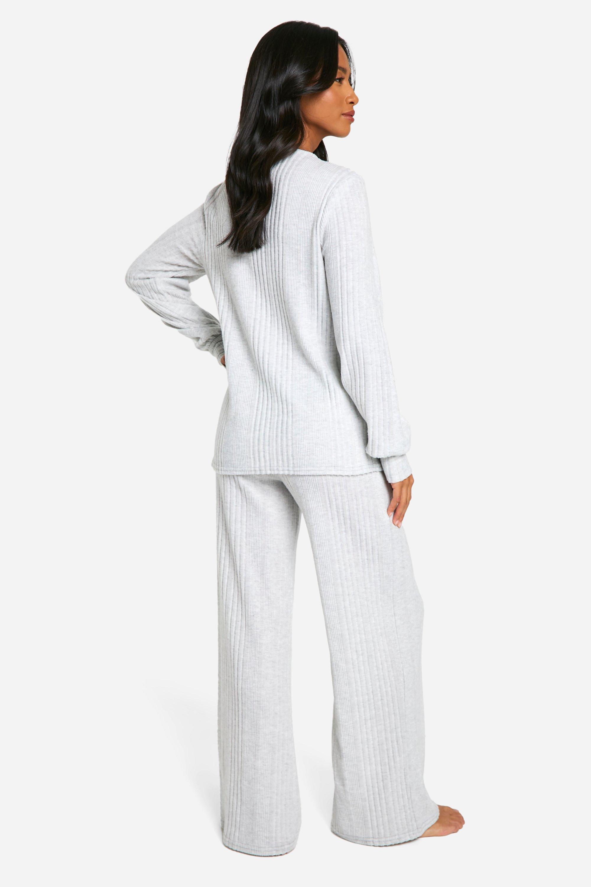 Petite Soft Brushed Rib Tie Front Lounge Set boohoo