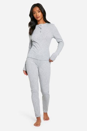 Grey Petite Rib Long Sleeve Henley And Legging Set