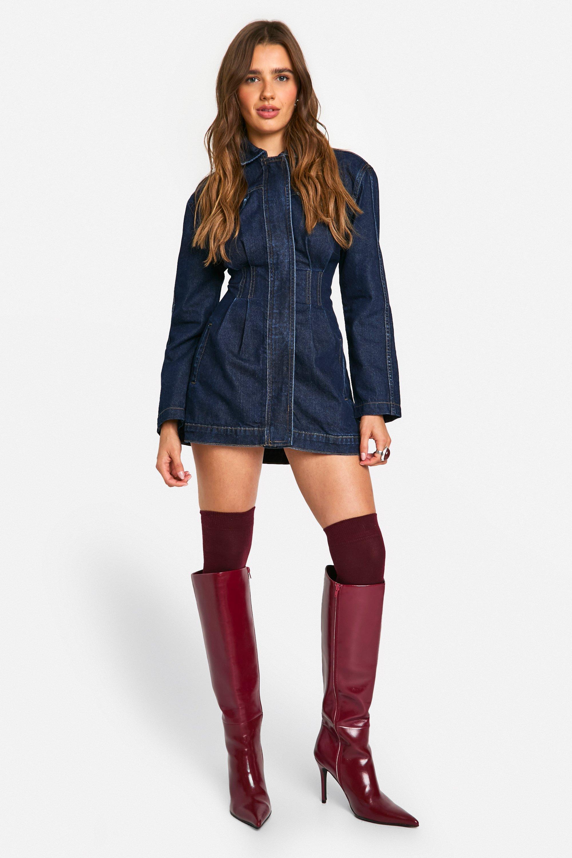 小物などお買い得な福袋 Cinched Waist Denim Western Shirt Dress | boohoo iPhoneアクセサリー