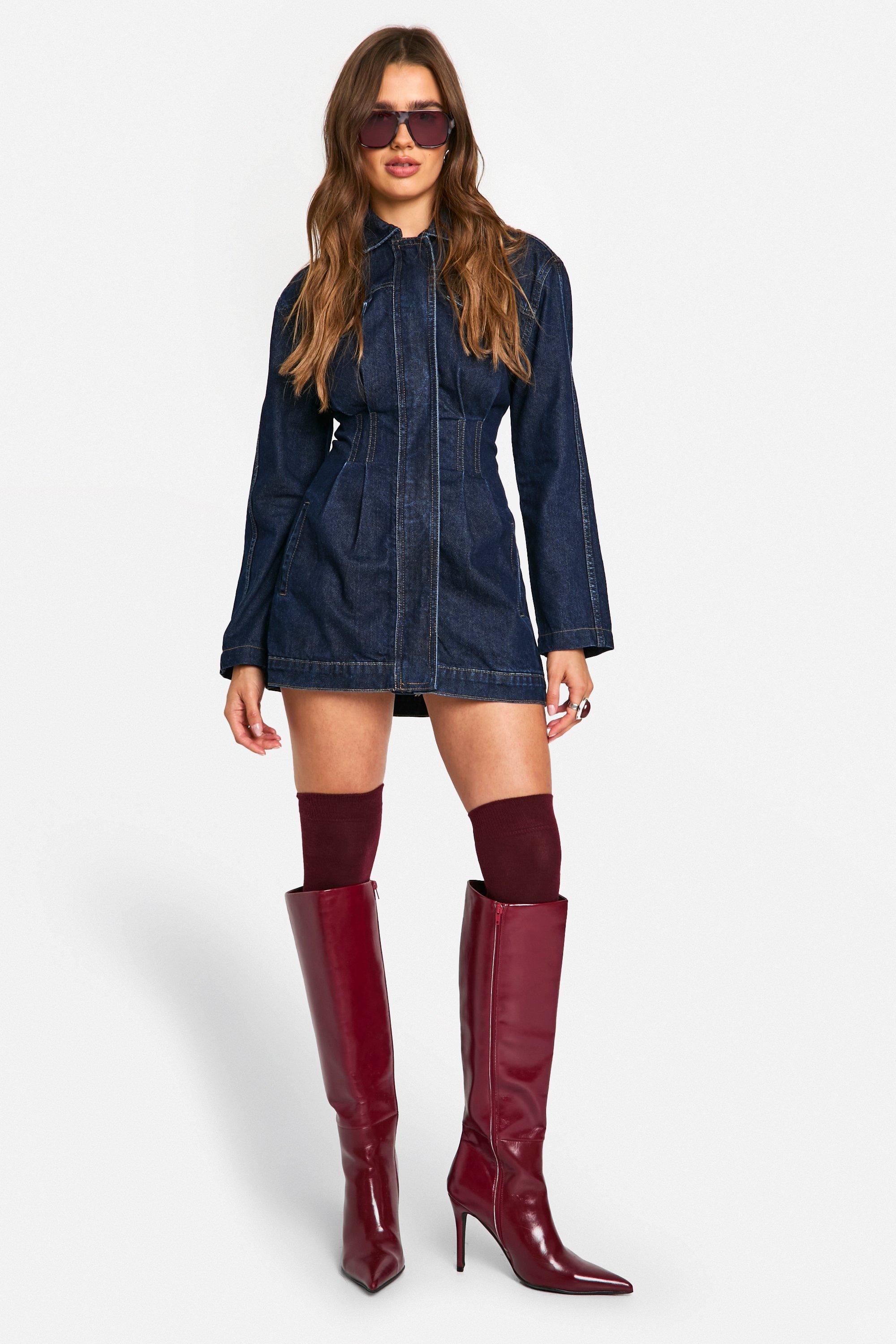 Cinched Waist Denim Western Shirt Dress | boohoo