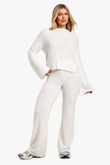 Cream White Boucle Wide Leg Trouser