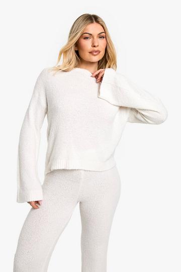 Cream White Open Back Boucle Jumper