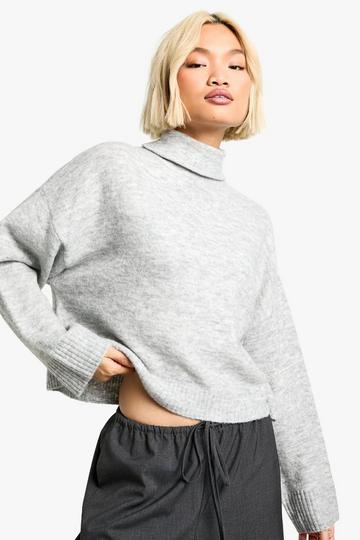 Roll Neck Boxy Jumper grey marl