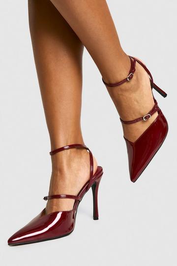 Wide Fit Glossy Court Shoes dark red