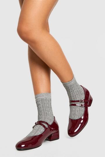 Patent Double Strap Mary Jane Ballets burgundy