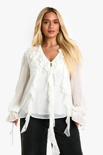 Plus Ruffle Balloon Sleeve Smock Top cream