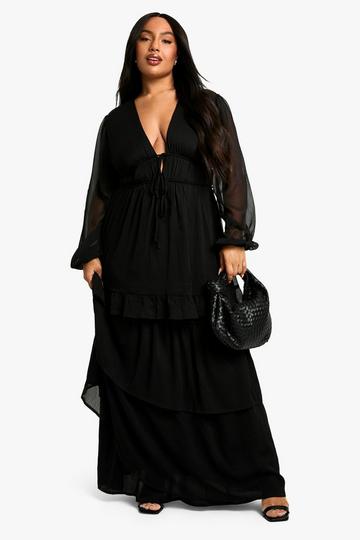 Plus Ruffle Tiered Maxi Smock Dress black