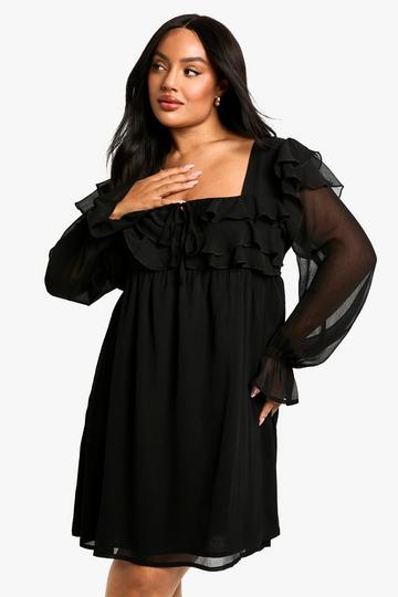 Plus Ruffle Smock Mini Dress black