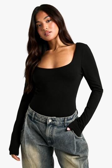 Petite Basic Long Sleeve Scoop Neck Bodysuit black