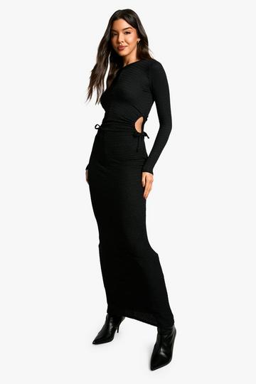 Textured Ruched Side Maxi Dress black