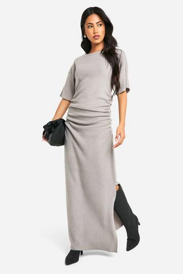 Geborstelde Geribbelde Geplooide Maxi Jurk grey