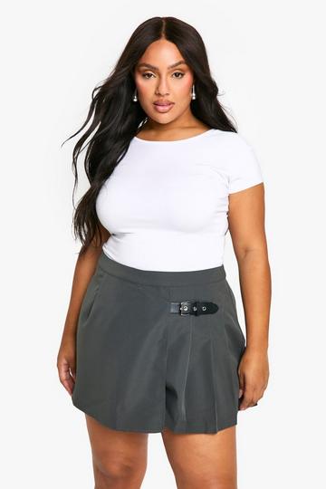 plus belt detail pleated wrap skort charcoal