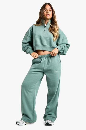 Teal Green Petite Half Zip Funnel Neck Straight Leg DSGN Tracksuit