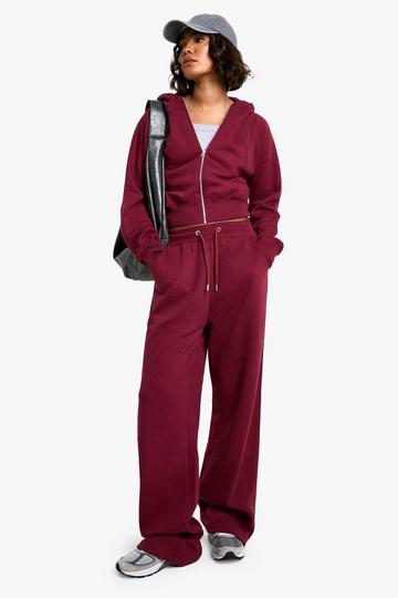 Tall Cropped Zip Through Thick Waistband Hoodie Tracksuit burgundy