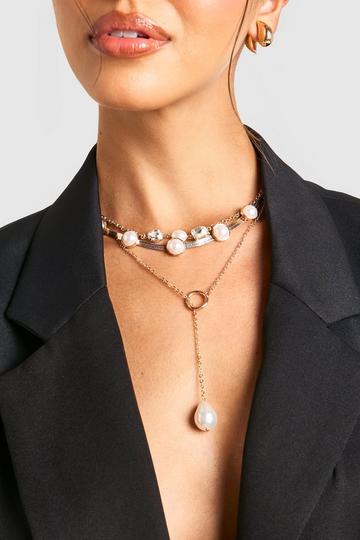 Layered Pearl Statement Necklace gold