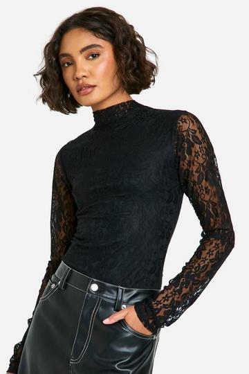 Black Tall Lace High Neck Bodysuit