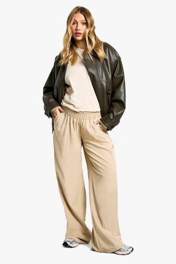 Maternity Nylon Elastic Wide Leg Trouser stone