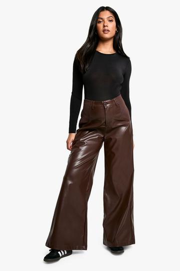 Maternity Over Bump Pu Wide Leg Trouser chocolate