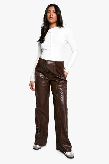 Zwangerschap Over The Bump PU Slim Fit Broek Met Naaddetail chocolate