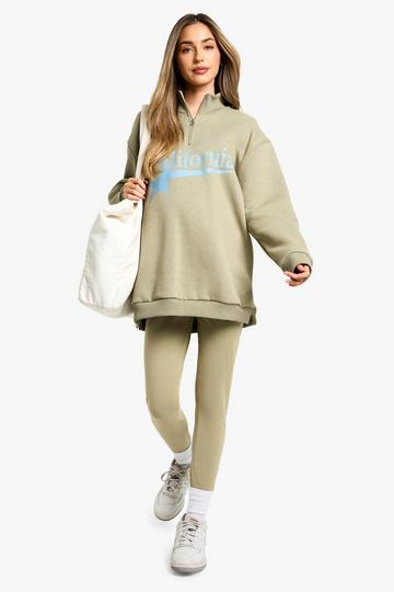 MATERNITY CALIFORNIA HALF ZIP SWEAT AND LEGGING SET khaki