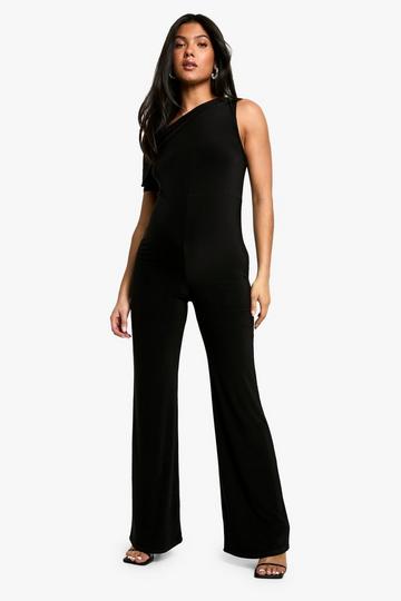 Maternity Double Layer Slinky Off The Shoulder Pleat Detail Wide Leg Jumpsuit black