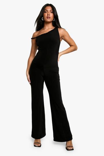 Black Maternity Double Layer Slinky Off The Shoulder Twist Strap Detail Wide Leg Jumpsuit