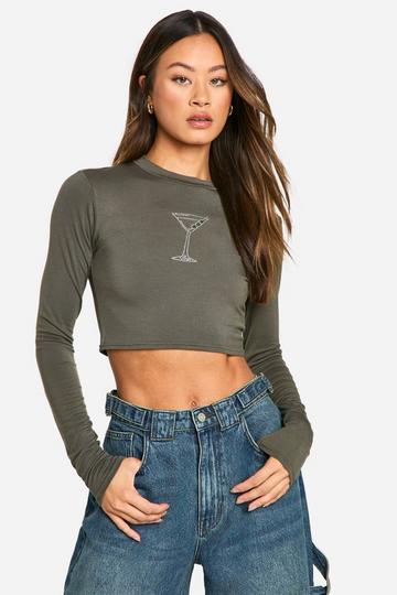 Tall Hotfix Martini Long Sleeve Tee khaki