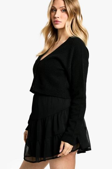 Zwangerschap Chiffon Mini Rokje Met Elastische Taille En Laagjes black