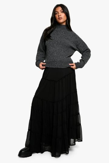 Maternity Elasticated Waist Chiffon Tiered Maxi Skirt black