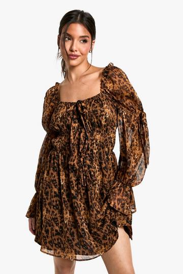 Leopard Chiffon Milkmaid Mini Dress multi