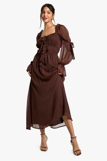 Chiffon Milkmaid Midaxi Dress chocolate