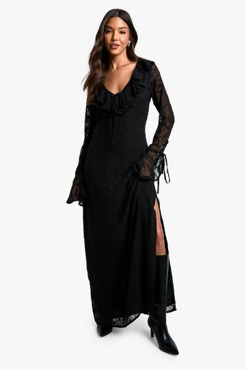 Paisley Textured Flare Sleeve Maxi Dress black