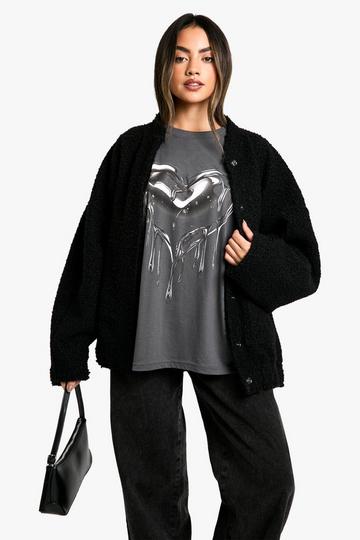 Heart print oversized graphic T-Shirt charcoal