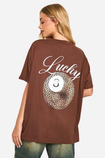 Lucky *8 ball oversized graphic T-Shirt brown