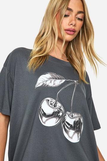 Printed cherry oversized graphic T-Shirt charcoal