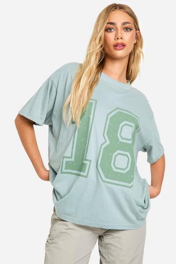 Sage Green New York Pink Oversized Graphic T-Shirt