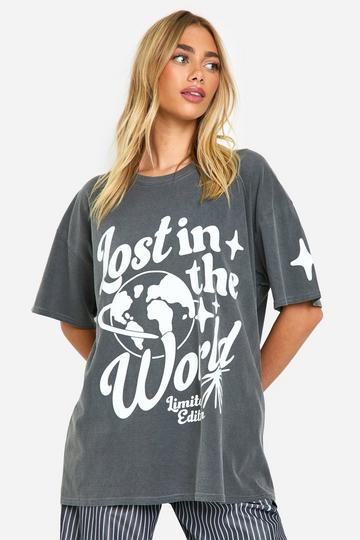 Lost in The World Graphic Oversized T-Shirt charcoal