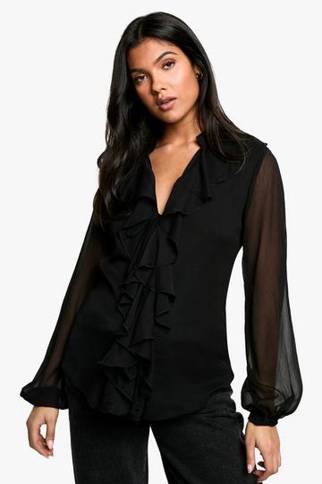 Maternity Tie Front Longline Frill Detail Blouse black