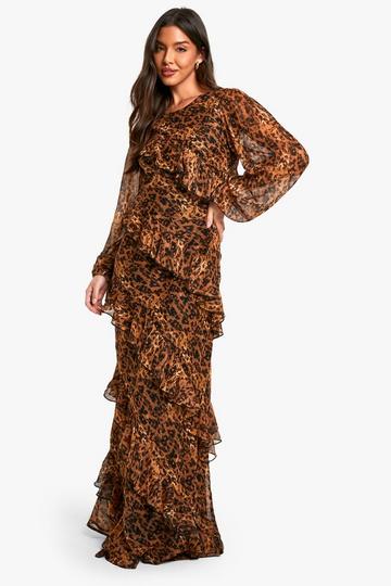 Leopard Ruffle Chiffon Maxi Dress multi