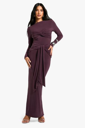 Ruched Twist Detail Maxi Dress chocolate