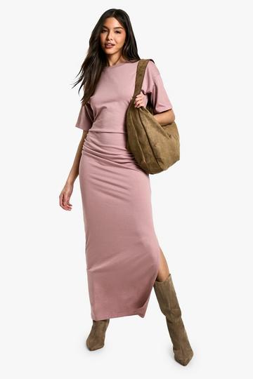 Ruched Side T-shirt Midaxi Dress mauve