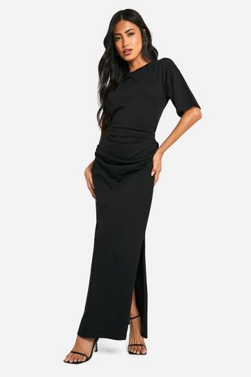 Black Ruched Side T-shirt Midaxi Dress