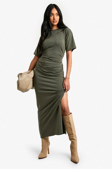 Geplooide Midaxi Jurk Met T-Shirt dark olive