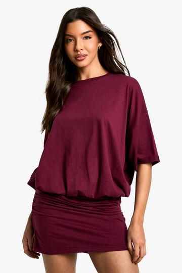 Geplooide Mini Jurk Met T-Shirt merlot