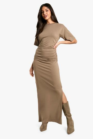 Ruched Side T-shirt Midaxi Dress taupe